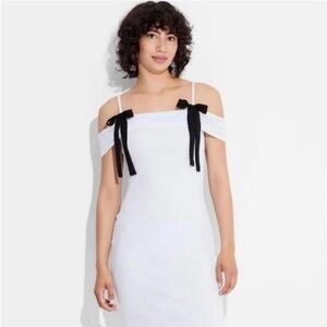 Wild Fable Light Blue Off the Shoulder Midi Dress with Detachable Bows